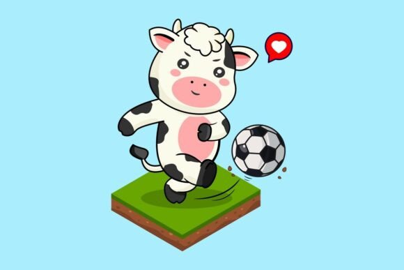 A Cute Cartoon Cow Soccer Design for Embroidered Projects