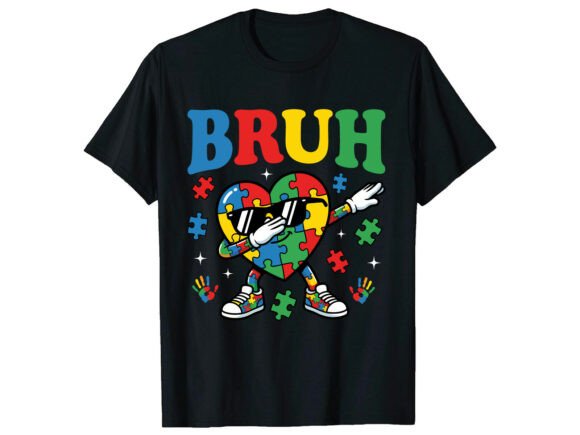 Bruh Dabbing Puzzle Heart Autism T-Shirt